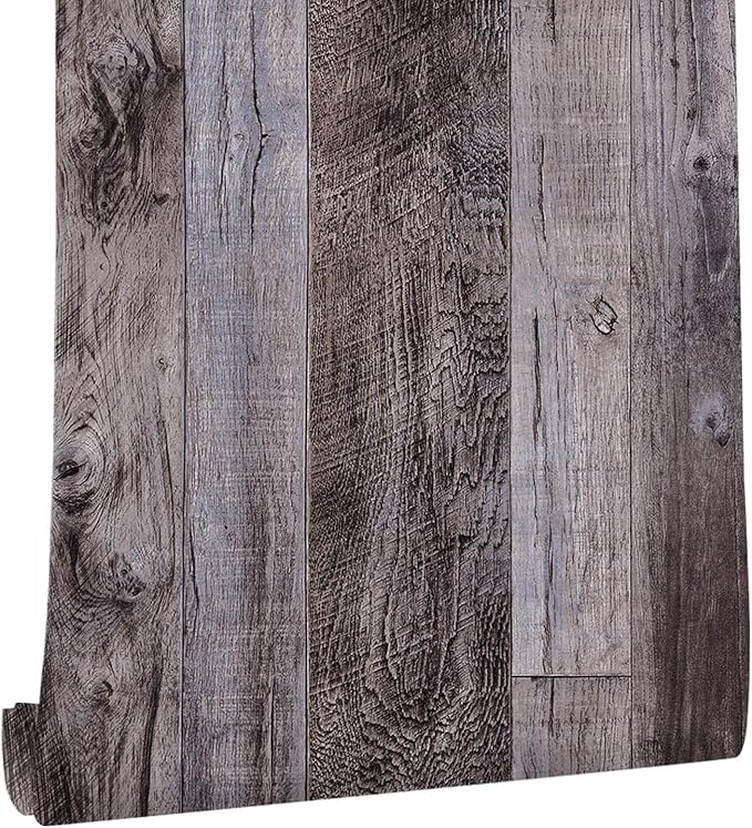 Yun-aeon Natural Wood-Gray Contact Paper Peel and Stick Wallpaper | 17.3"x 80"Self Adhesive Removable Vintage Faux Wood Wall Paper Plank Shelf Home Decoration Kitchen Counter Cover by YUN-aeonPeelandStickWall