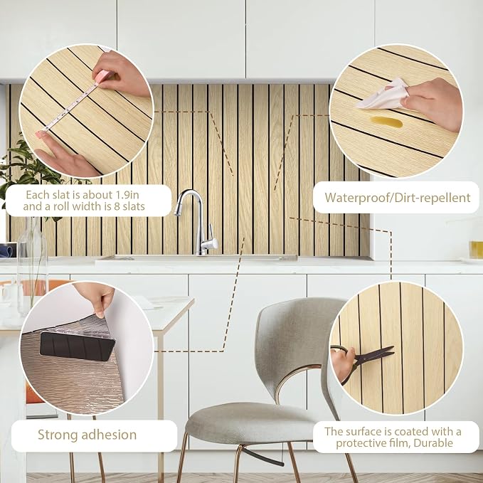 Naphite 3D Wood Slats Peel and Stick Wall Panels,PVC Thicken 118in 15.7in | Oak Natural Wood Grain,Flexible Wall Paneling for Accent Wall Bedroom Ceiling,Faux Wooden Self Adhesive,Acoustic Foam Panels - Image 7