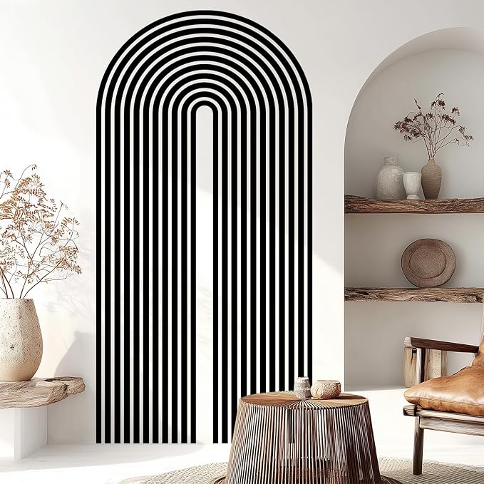 Black Geometric Arch Line Wall Decals, Minimalist Boho Wall Stickers | Boho mid-century black line arch peel and stick wall decor, removable vinyl wall art mural decoration for living room bedroom - Image 6