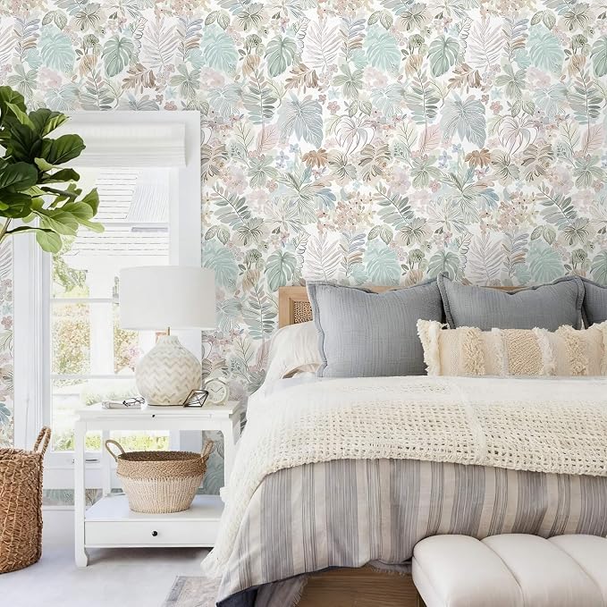 Heroad Tropical Peel and Stick Wallpaper Botanical Stick on Wall Paper 17.3''x393'' Watercolor Floral Contact Paper Removable Self-Adhesive Wallpaper for Bedroom Cabinets Renter Friendly Decor Vinyl - Image 5