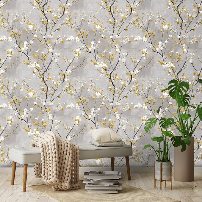 White Floral Branches Removable Self-Adhesive Wallpaper for Bedroom & Living Room Decor 17.7×236 Inch,Waterproof Wall Covering for Accent Walls, Apartment, Nursery - Image 2