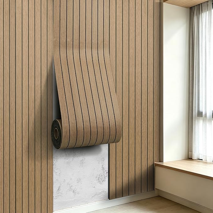 3D Peel and Stick Wall Panels PVC Grille Slat 197"x15.8" Self-Adhesive Wall Sticker Soundproof Paneling for Walls and Ceiling in Faux White Wood Grain Texture by LOVADA