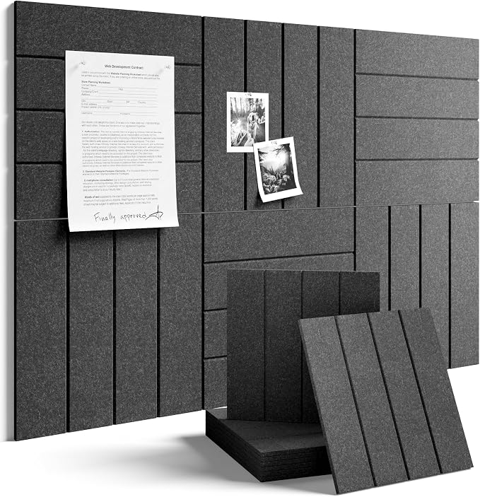 Fluxynara 36" x 24" Large Felt Bulletin Board, Charcoal Gray | 6 Pack Cork Board Alternative with 30 Safe Adhesive Tabs, Felt Pin Boards for Wall Decor, Home, Office, Classroom, Dorm by FLUXYNARA