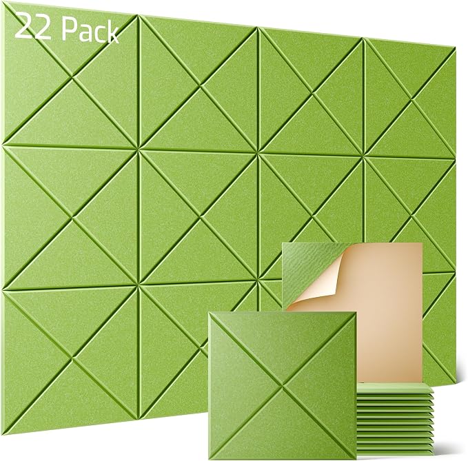 Sonicism 22 Pack X-Lined Acoustic Panels with Self-Adhesive, 12"X 12"X 0.4" Sound Proof Foam Panels, Decorative Soundproof Wall Panels, Sound Absorbing Tile for Home & Offices, Light Green by Sonicism