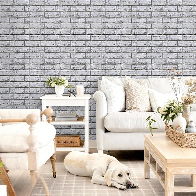 Commomy Faux Brick Wall Panels Peel and Stick Thin PVC 10 Pcs 11.8" x 11.8" | Small Size Thin PVC Quick Wall Covering Home Decor for Kitchen,Fireplace,Home Office (Covers 9.7 sq.ft) - Image 2