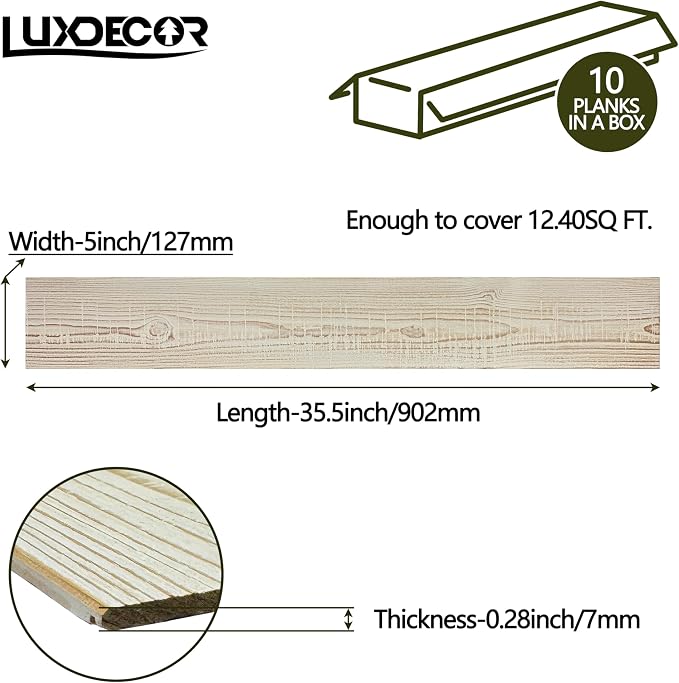 Real Wood Wall Planks-5" White Shiplap Panel Peel and Stick 10Pack 12.5SqFt | 5in wide solid wood shiplap planks-easy DIY wall shiplap panels Perfect for accent wall,backsplash,bedroom, living room - Image 4