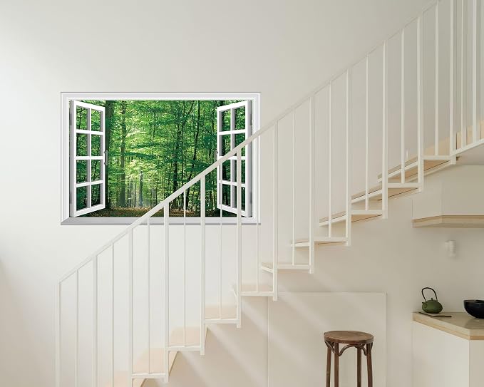 FLFK Fake Window Wall Mural - Jungle Faux Window Wall Sticker for Wall Decor, Stick and Peel Wall Decals,48"x32",Set of 2 Sheets - Image 4
