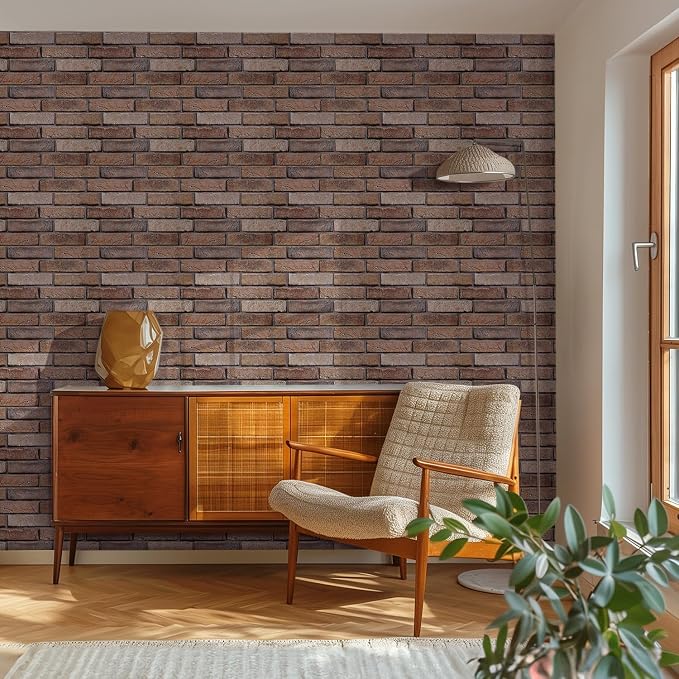 3D Peel and Stick Faux Brick Wall Panels 15.7" x 11.8" 10-Pack | Brown, Brick-Look Textured Wall Sticker, Thin Lightweight PVC Self Adhesive Wall Tiles for Interior Decor, Cover 12.9 sq ft - Image 6