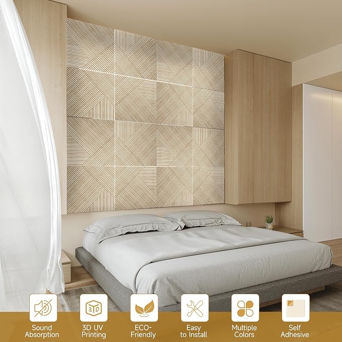 Acoustic Wall Panels,6 Pack,23.6"x23.6" Sound Panels,Rustic Oak | Peel and Stick Wall Panels,Decorative 3D UV Printing with Wood Print,High-Density 100% Polyester Fiber Soundproof Wall Panels - Image 6