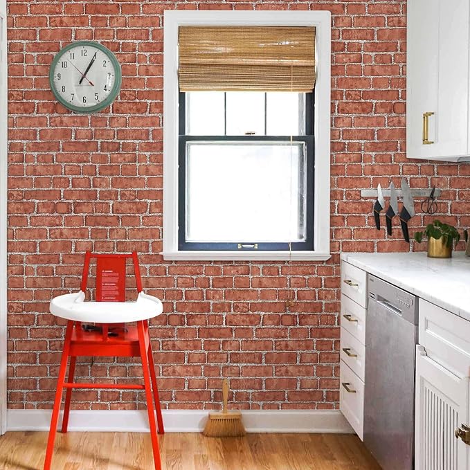 Cohoo Home Red Brick Wallpaper Peel and Stick Contact Paper Faux 591”×18” | Red Brick Contact Paper for Walls Brick Wrapping Paper Self Adhesive Removable Wallpaper Bedroom Kitchen Backsplash Fireplace - Image 8