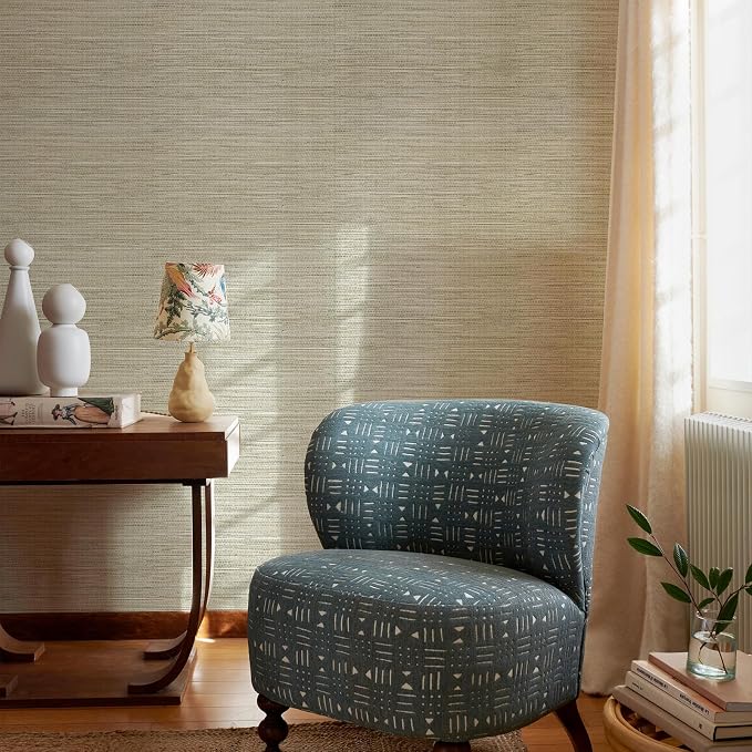 HueBurst Grasscloth Peel and Stick Wallpaper 17.3" x 197" Renter Friendly, Cream Textured Grassweave Wallpaper Self Adhesive Removable for Bathroom Bedroom - Image 2