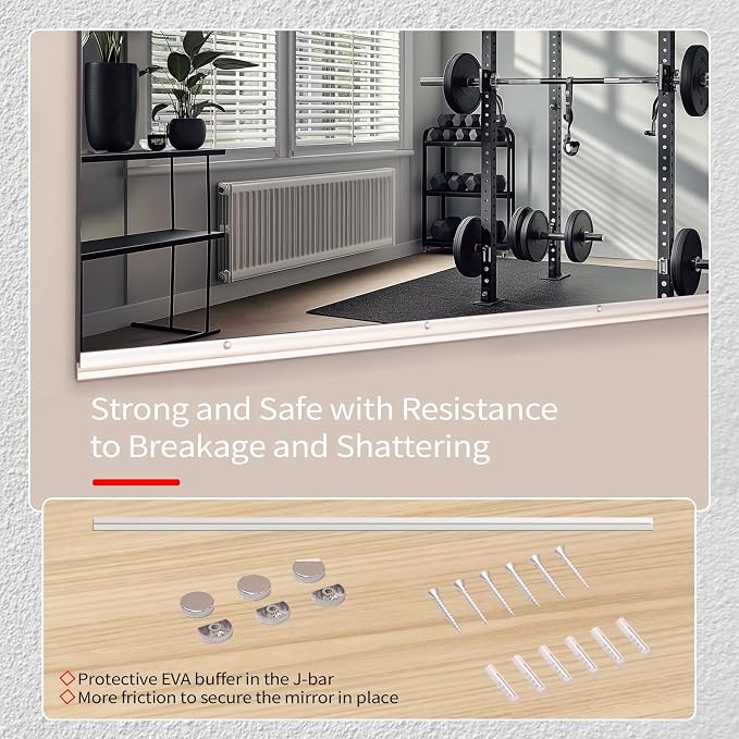 JAMBALAY Tempered Glass Home Gym Mirror, 2Pcs 48"x30" Large Gym Mirror, HD Large Full Body Mirrors for Dance, Yoga, Frameless, Fitness, Garage - Image 2