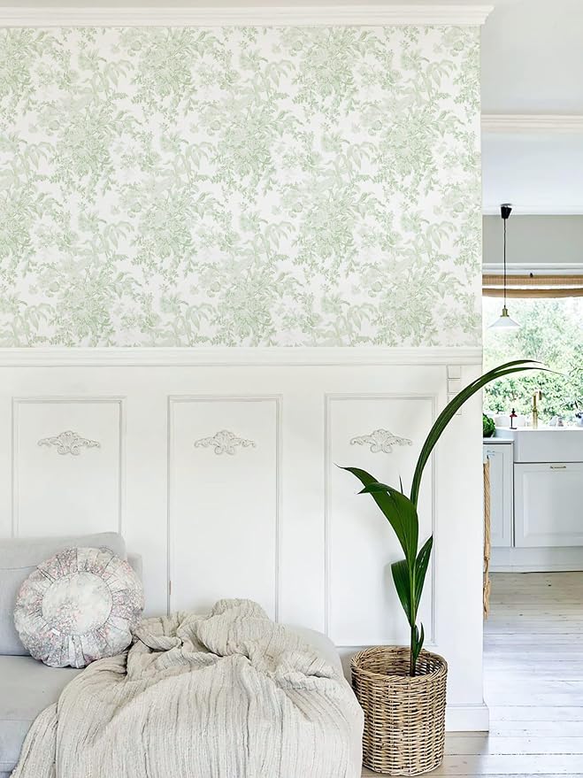 Heroad Green Floral Wallpaper Peel and Stick Wallpaper Flower Contact Paper Removable Self-Adhesive Wall Paper for Cabinets Bedroom Bathroom Stick on Walls Papel Tapiz para Pared 17.3''x196'' - Image 8