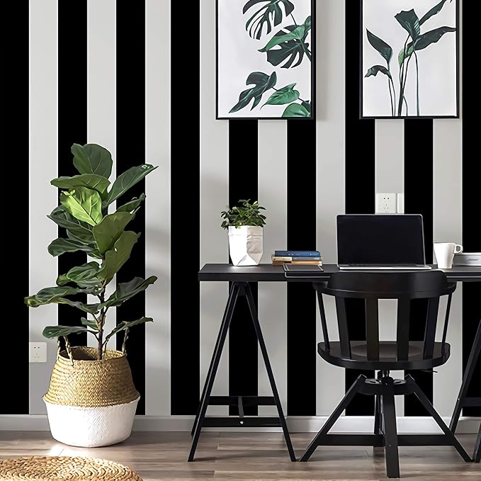 Guvana 197"x17.7" Black and White Stripe Contact Paper Peel and Stick Wallpaper Self-Adhesive Wallpaper Removable Contact Paper Modern for Living Room Bedroom Countertop Shelf Drawer Decor - Image 6