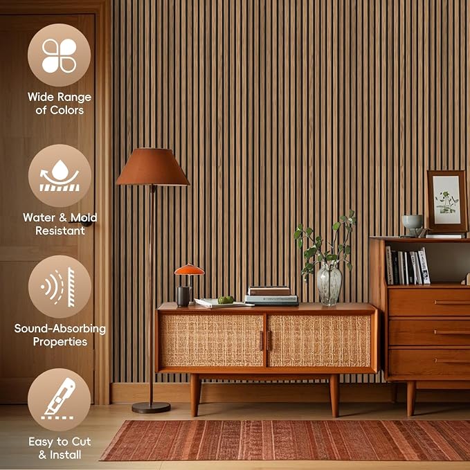 RITOLLO 4-Piece Wood Slat Panels for Wall 94.5"×11" Acoustic Panels for Interior Wall Decor 3D Fluted Sound Absorbing Panel - Natural Walnut | Interior Wall Décor • 3D Fluted Design • Sound Absorbing • Easy Installation • Lightweight - Image 6