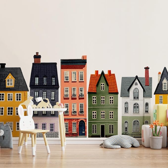 Watercolor Towns Village Wall Decal, Peel and Stick Nursery Mural Wall Stickers for Kids, Boys and Girls Room, Bedroom & Toddler Room Decor by Unknown