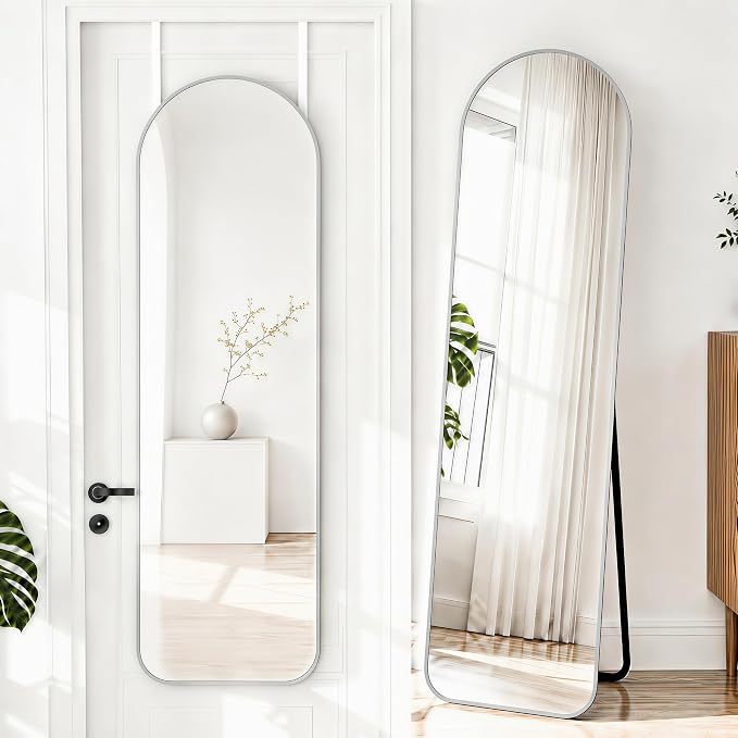 NARCISSUS Full Length Mirror 57x16 Inch, Over The Door Mirror with Stand, Wall Mounted or Freestanding/Door Hanging Full Body, Aluminum Alloy Frame, Silver by NARCISSUSMIRROR