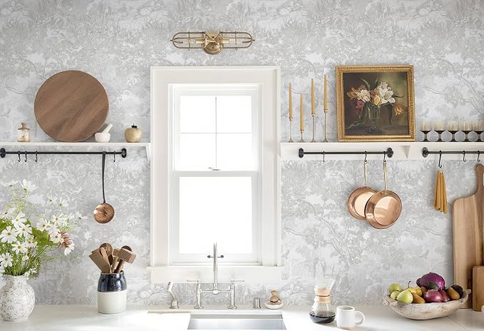Ismoon Gray Peel and Stick Wallpaper Neutral Wall Paper 17.3in×6.56ft Vintage Removable Self-Adhesive Wallpaper Animals Jungle Contact Paper for Cabinets Bathroom Walls Covering Vinyl Roll - Image 3