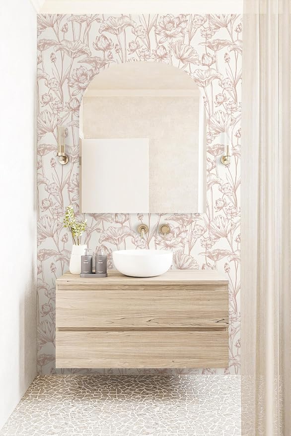 Timeet Floral Peel and Stick Wallpaper White and Pink Vintage Contact Paper 16" x 197" Lotus Self Adhesive Removable Wallpaper for Bedroom Bathroom Waterproof Decoration - Image 5