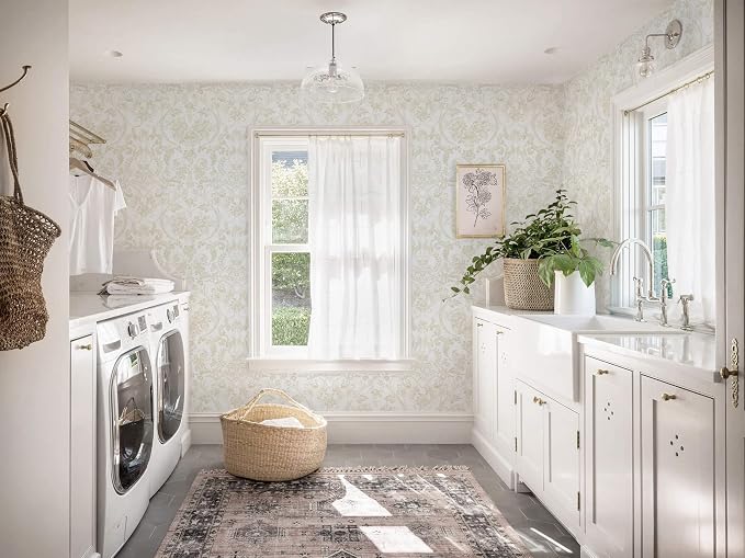 Peel and Stick Wallpaper for Bedroom Beige and White Damask Waterproof - Image 9