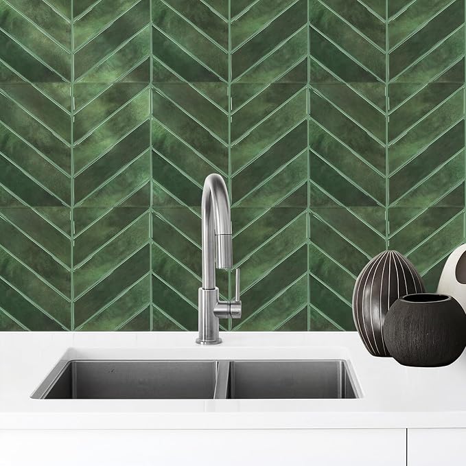 STICKGOO Herringbone Peel and Stick Backsplash, Green, 10 Sheets | 12.6 x 9.7 in, Thicker Rectangular Vinyl Stick-On Wall Tiles, Easy Alignment, Waterproof, Easy to Clean, Kitchen/Bathroom - Image 8