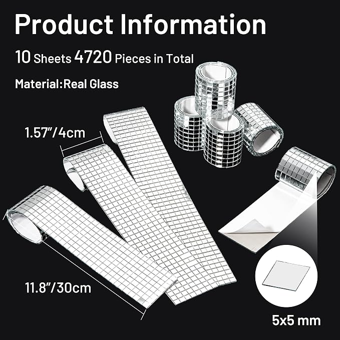 PP OPOUNT 4720 PCS Disco Ball Tiles, 5 x 5 mm Self-Adhesive Mirror Tiles - Image 3