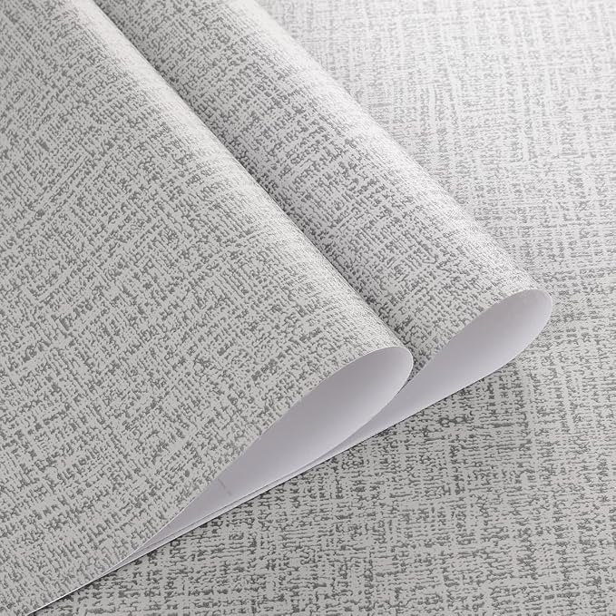 Grey Grasscloth Peel and Stick Wallpaper Fabric Paper 17.7in x 118in | Faux Linen Vintage Wallpaper Textured Removable Wall Paper Grass Cloth Cabinets Bedroom for Cabinet Self Adhesive Vinyl - Image 5