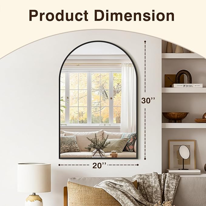 Arched Bathroom Vanity Mirror for Over Sink, 2 Pack 30”x20”, Black - Image 3