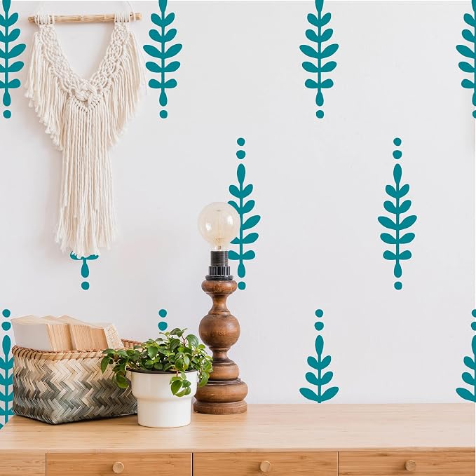 Teal Floral Leaves Wall Decals, Modern Boho Flower Wall Art Decor | Matte vinyl, easy to apply for living room, bedroom, office. Stunning painted look for a minimalist botanical accent wall. - Image 3