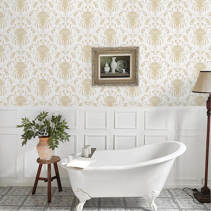 Dimoon Beige Peel and Stick Wallpaper Coastal Contact Paper Bathroom Ocean Wallpaper Boho Jellyfish Renter Friendly Waterproof for Cabinet Kitchen Bedroom Vinyl 17.3''x394'' - Image 4
