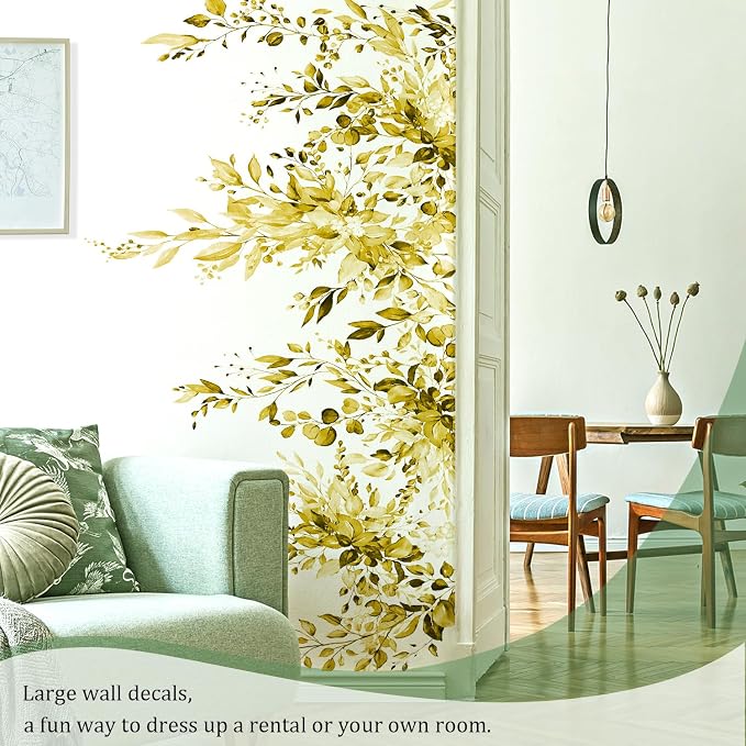 Yellow Plants Leaves Wall Decals Peel and Stick, Large Floral Flowers Vinyl Wall Stickers, Removable Vine Home Decor Art for Bedroom Living Room Classroom Office - Image 7