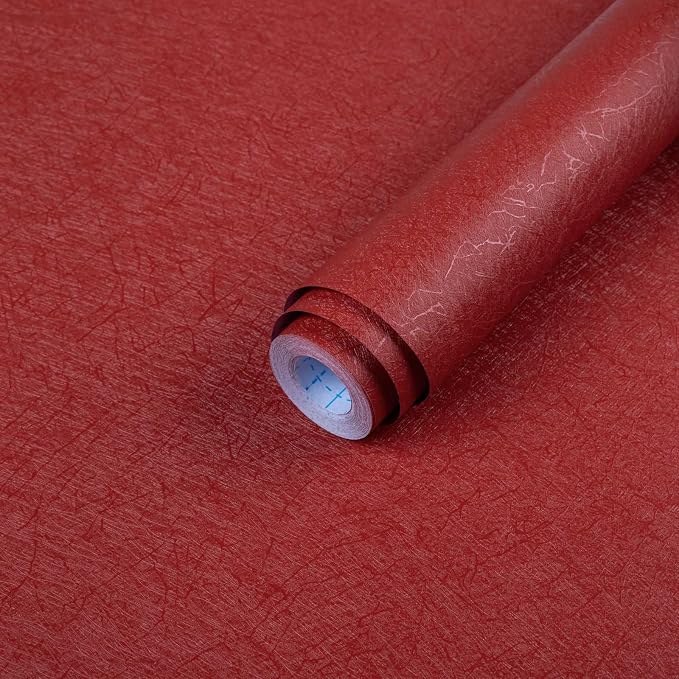 Dark Red Peel and Stick Self Adhesive Wallpaper Embossed Silk Contact Paper | 15.7" X 118" Removable Waterproof Bathroom Countertop Contact Paper Kitchen Vinyl Wrap for Cabinet Wall Cover by Abyssaly