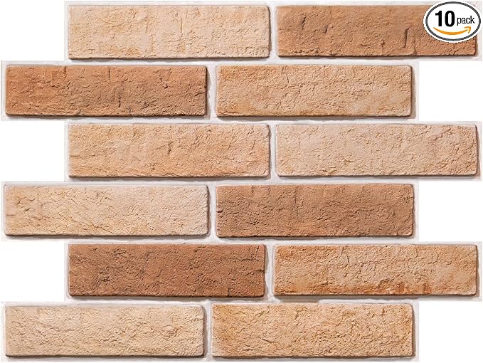 COMSTICKC 3D Faux Brick Wall Panels Peel and Stick, 10 Pcs 15.7" x 11.8" | Light Brown, Not Real Brick, Thin PVC 3D Fake Brick Decorative Tiles Sticker for Easy DIY Interior Decor, Cover 12.9 sq ft by COMSTICKCDECOR
