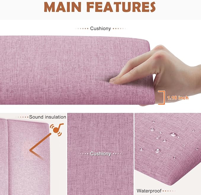IFNOW Wall Mounted Headboard, Peel and Stick Panels, Light Pink, Queen | 3D Soundproof Acoustic Padding, Reusable and Removable, Tufted fabric Bed Headboard, for bedroom (9 Panels, 10" x 24") - Image 2