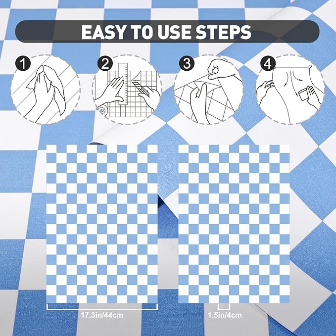 Blue and White Contact Paper Mosaic Checkered Peel and Stick Wallpaper 17.3"x200" Self Adhesive Waterproof Vinyl Roll for Bathroom Kitchen Backsplash Cabinets Shelf Liners Drawers - Image 5