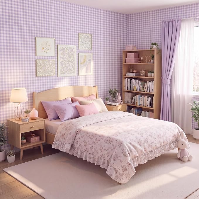Drydiet Purple Gingham Wallpaper Peel and Stick Contact Paper 15.8 X118.1 | Gingham Wallpaper, Self Adhesive Removable, Plaid Wall Sticker Paper for Home Locker Dorm Classroom Bedroom Living Room Decor - Image 4