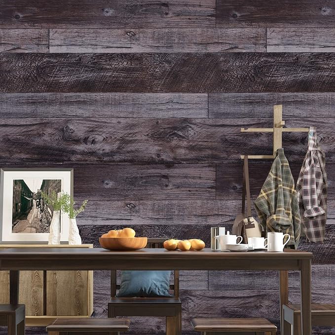 WENMER 17.71" x 118" Grey Wood Peel and Stick Shiplap Self-Adhesive Wallpaper Planks for Countertop, Cabinet, Shelf, Wall, Door - Image 2