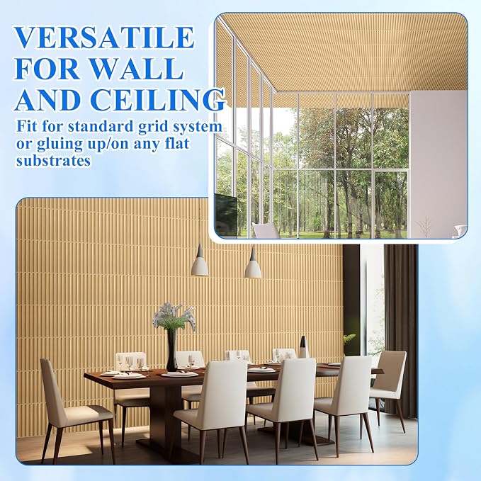 Nuanchu 60 Pcs 3D Wall Panels, 12"x12" PVC Fluted Tiles, Natural Oak | Waterproof Accent Panels, Paintable Wall Tiles, for TV Background, Bedroom, Bathroom, Gaming Room, Cuttable Home DIY Decor - Image 6