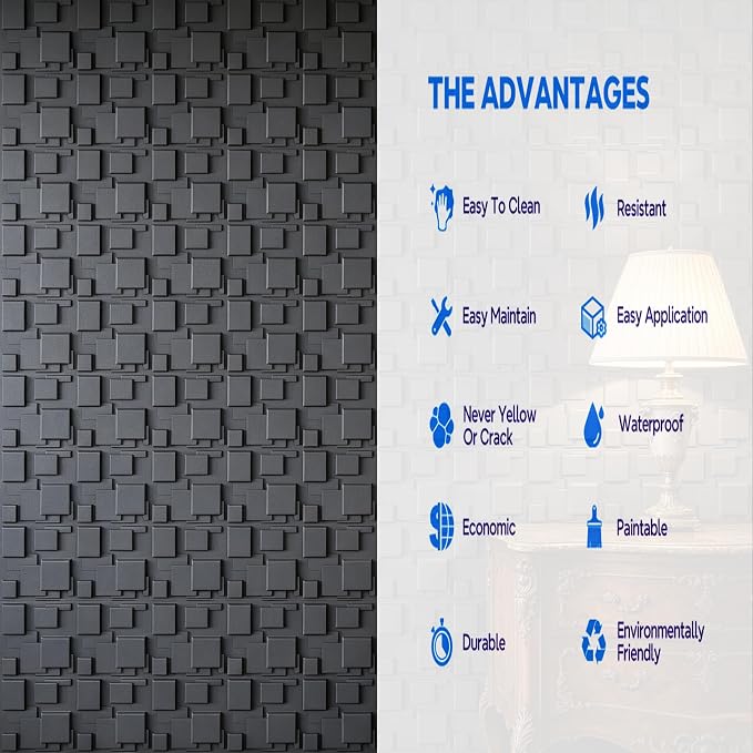 33 Pack 3D Diamond Wall Panels – 12"x12" White Textured Wall Decor for Gaming Room, Bedroom & TV Accent Wall (Black) - Image 7