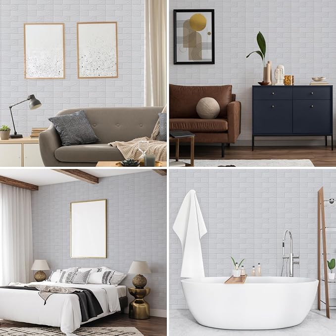 Peel and Stick 3D Foam Wall Panels, Self Adhesive Wallpaper | 30Pcs Soft Flexible Kitchen Backsplash Peel and Stick (13.7 * 15.1in) Waterproof DIY Install Decorative Wall Panels - Image 5