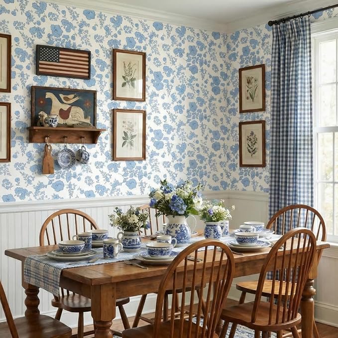 Drydiet Blue Floral Wallpaper Peel Stick Contact Paper 15.8 x 118.1 | Self Adhesive, Blue Floral Design, Easy Apply Remove, Wall Sticker for Home Locker Dorm Classroom Living Room Decor - Image 5