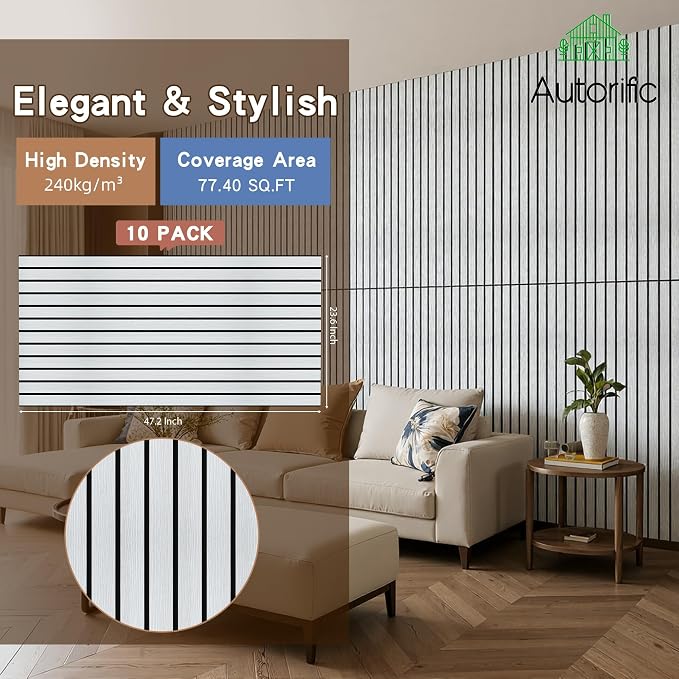 Acoustic Panels, 10 Pack Soundproof Panels,47.2”x23.6”,White Oak | Simulated Wood Grain Finish Acoustic Wall Panels,Decorative Sound Proof Foam Panels for Walls, High-Density Polyester Fiber - Image 2