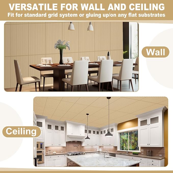 Nuanchu 18 Pack 4x2 FT 3D Slat Wall Panels Large PVC Fluted Panel Decorative Cuttable Glue up Drop Ceiling Tiles for Interior Wall Art Living Room Bedroom Bathroom TV Background Studio(Oak) - Image 6