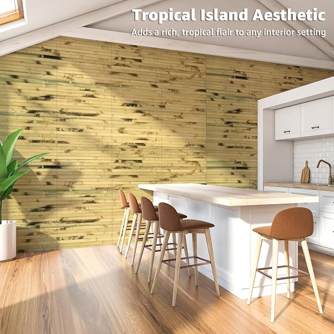 Art3d 12 x 96 in Pole Wrap Natural Bamboo Wall Panel, 2-Pack, Light Burned | Renewable Raw Board, Waterproof, No Emission, Wear-Resistant, Freely Cuttable, Stylish Wall Decor for Bedroom and Office - Image 2