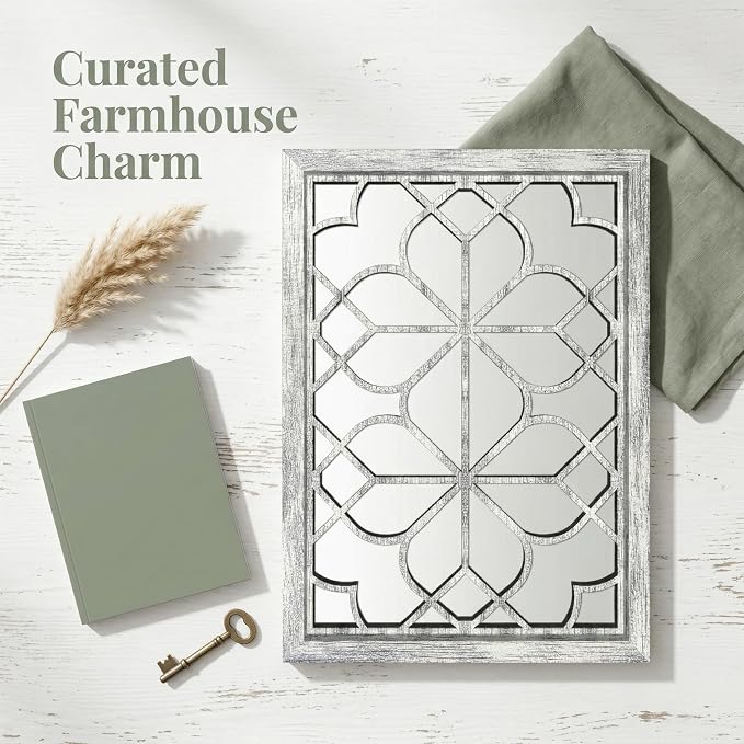 Set of 2 19x26 Inch Large Grey Shatterproof Rectangular Wall Mirrors, Boho Rustic Farmhouse Vintage Accent Mirrors for Living Room Bedroom Entryway Dining Room & Home Decor - Image 4