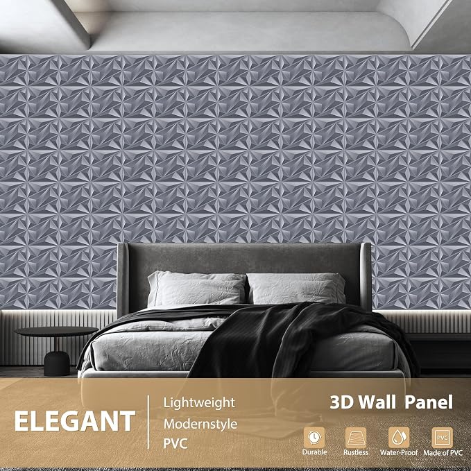 Heikki 30 Pack 3D Wall Panel for Interior Wall Décor, PVC Flower Textured Wall Panels for Living Room Bedroom Hotel Office, 11.8"x11.8", Double-Sided Tape (Gray-DJZ) - Image 2