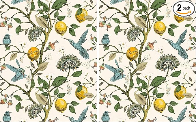 Blue Bird Self Adhesive Wallpaper Fresh Lemon Tree Peel and Stick Wallpaper Removable Waterproof Prepasted Contact Paper Wall Mural 17.7in x 9.8ft (Pack of 2) by Meihodan
