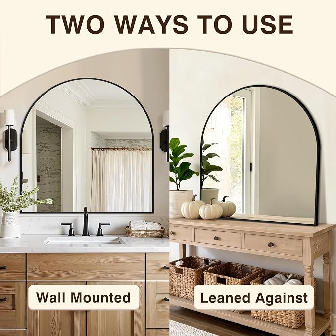 Arched Bathroom Vanity Mirror for Over Sink, 32”x30”, Black - Image 6