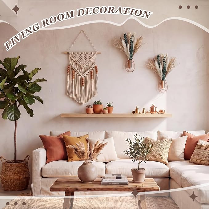 Otoolling Boho Wall Decor Set of 2 – Metal Hanging Wall Art with Faux Pampas or Eucalyptus,Minimalist Bohemian Accent for Living Room, Bedroom, Entryway (Rose Gold,Pampas,Eucalyptus) - Image 5