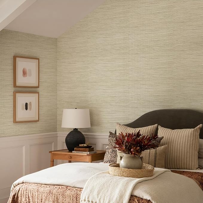 JiffDiff Grasscloth Wallpaper Peel and Stick Cream Grassweave Peel & Stick Wallpaper Textured Wallpaper Contact Paper 17.3"x118" - Image 4